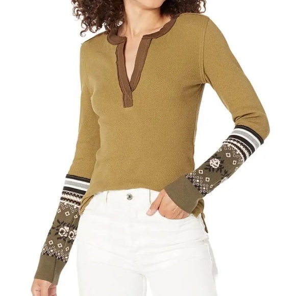 FREE People Mikah Layering Cuff Thermal Top /Army combo - Picture 2 of 12